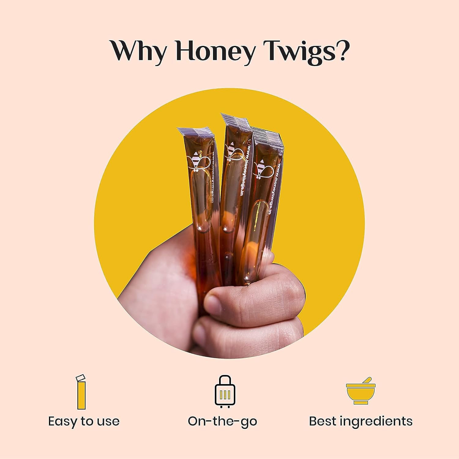 Honey Twigs - Pure Honey Sticks Pack | Pure Himalayan & Turmeric Flavoured Combo - 60 Count (30 straws each) | 100% Natural, On the Go, Mess-Free