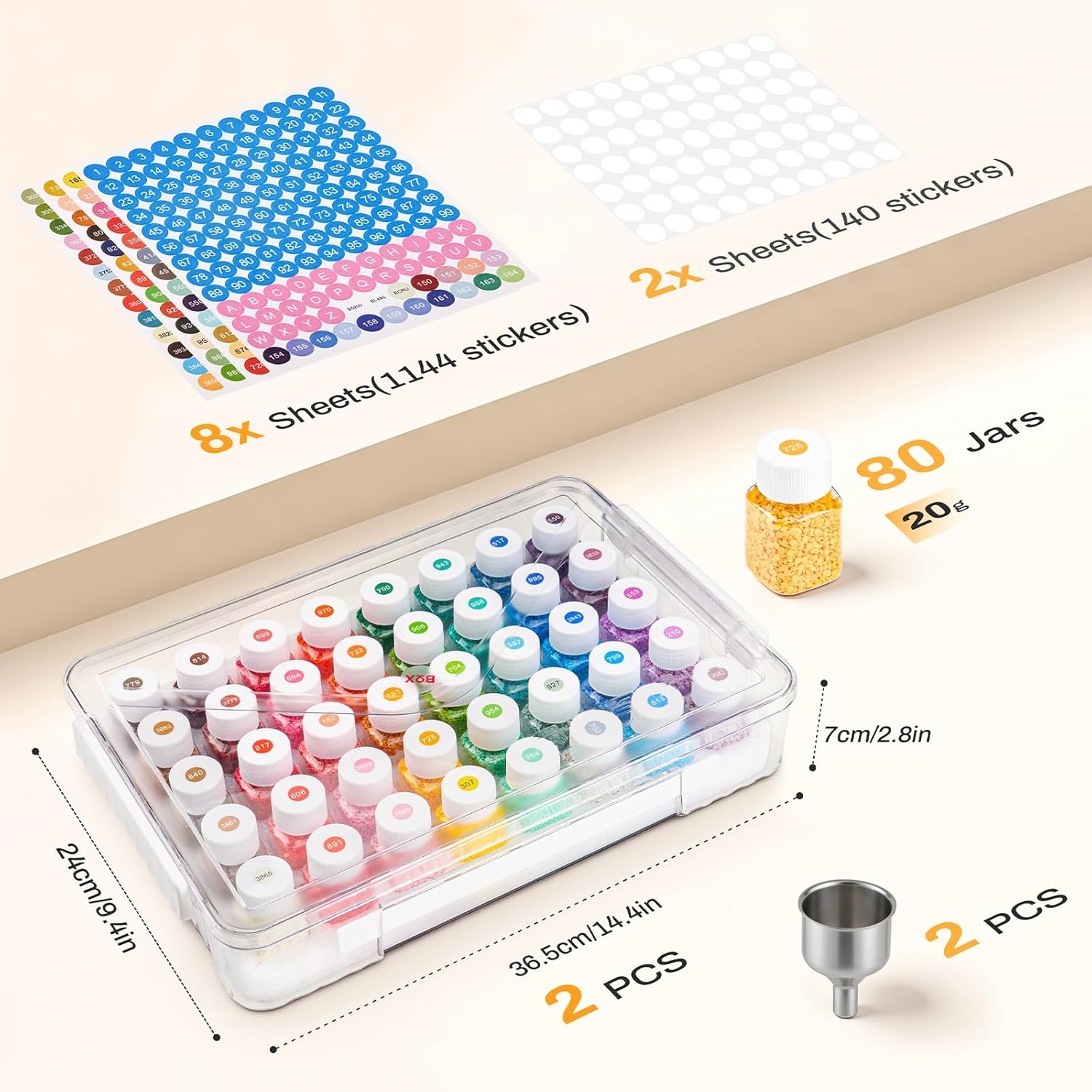 80 Slots Diamond Painting Storage Containers, Bead Organizer for Diamond Art Accessories, Clear Plastic Storage Boxes with Foam Base and Label Stickers for Beads Seeds Rhinestones (2 Pack)