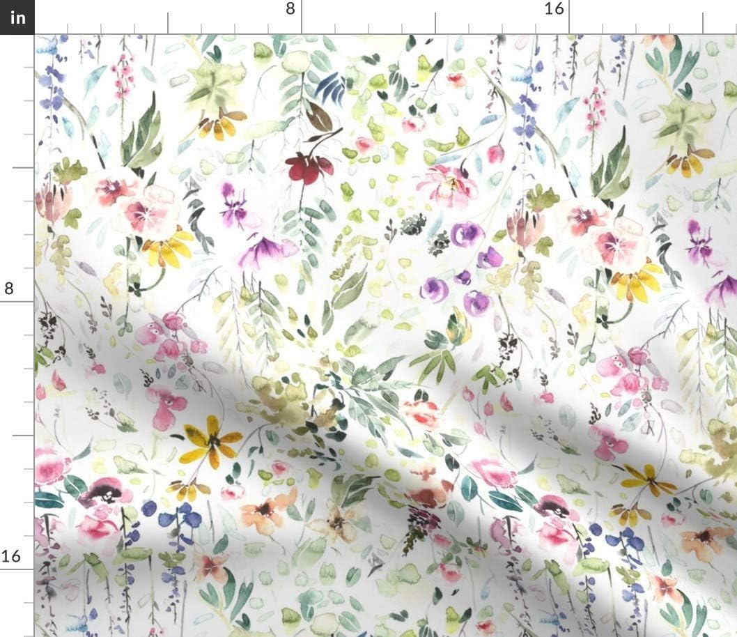 Spoonflower Fabric - Watercolor Floral Botanical Wildflowers Spring Summer Meadow Garden Printed on Petal Signature Cotton Fabric by the Yard - Sewing Quilting Apparel Crafts Decor