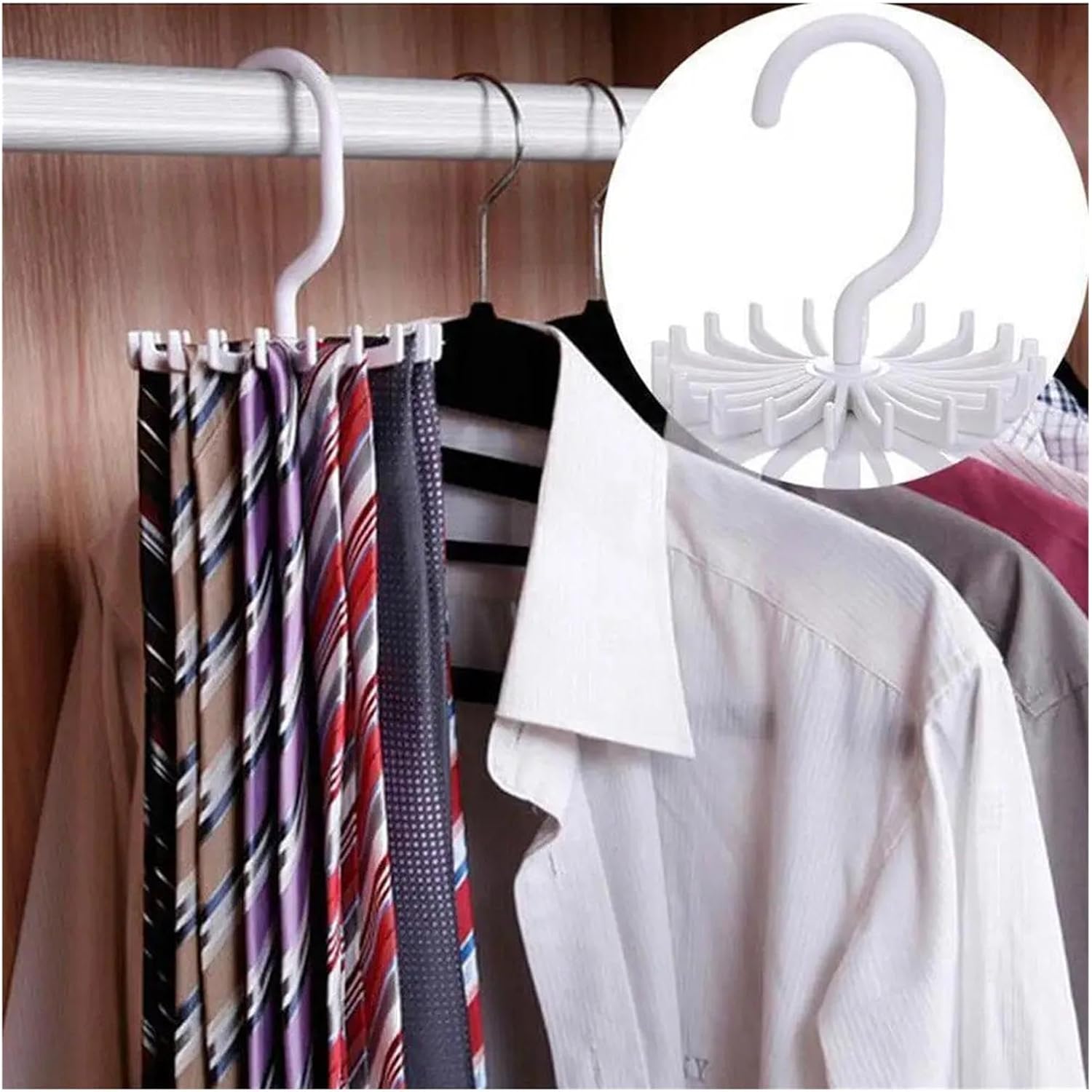 360 Degree Rotatable Tie Rack Scarf Organizer Silk Accessories Belt Holder Hanger Multifunctional Storage(White 1pc)