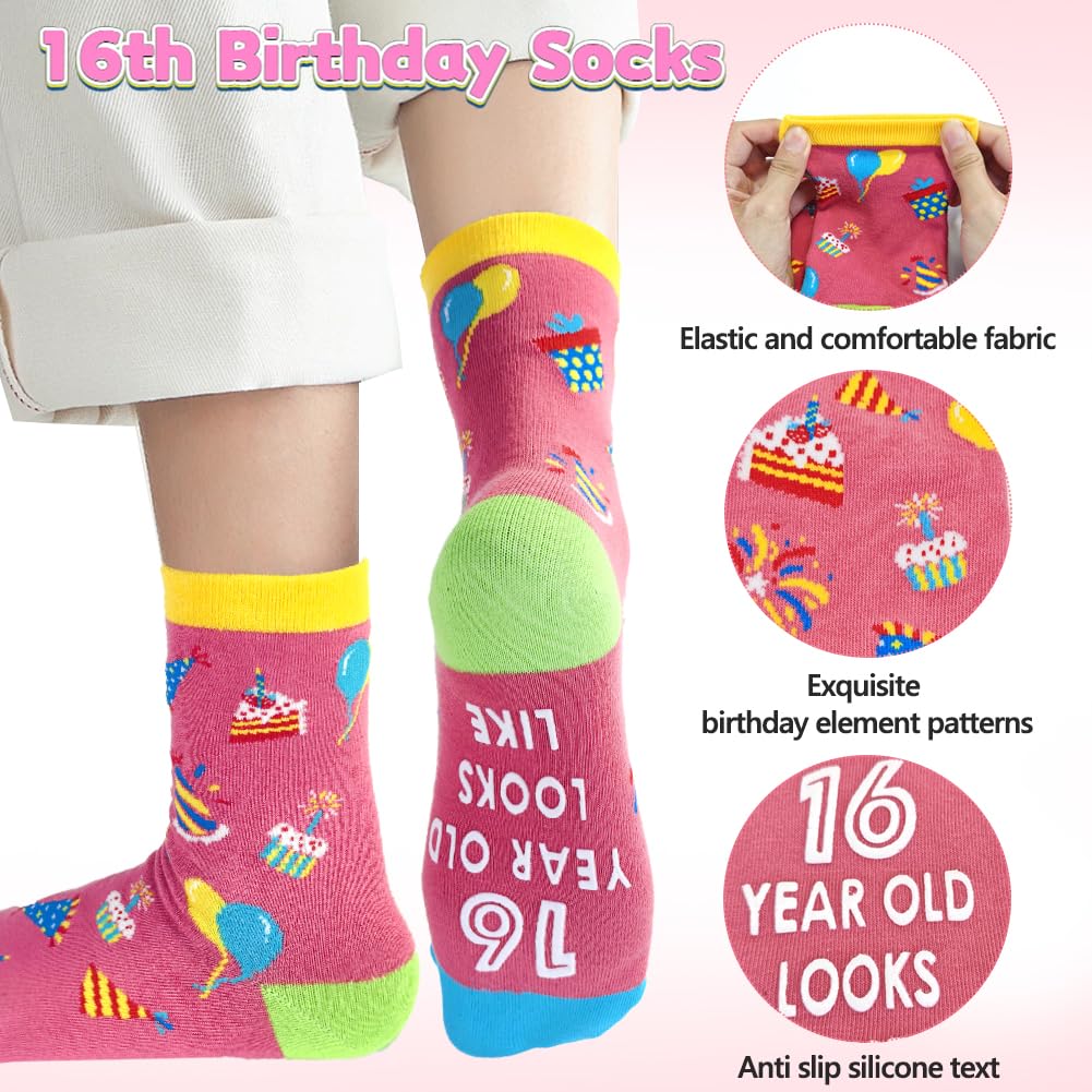 SwirlColor Regalos de cumpleaños de 16 años para las niñas, calcetines cómodos de cumpleaños de las rosados calcetines antideslizantes niña para las hijas de la niña de 16 años