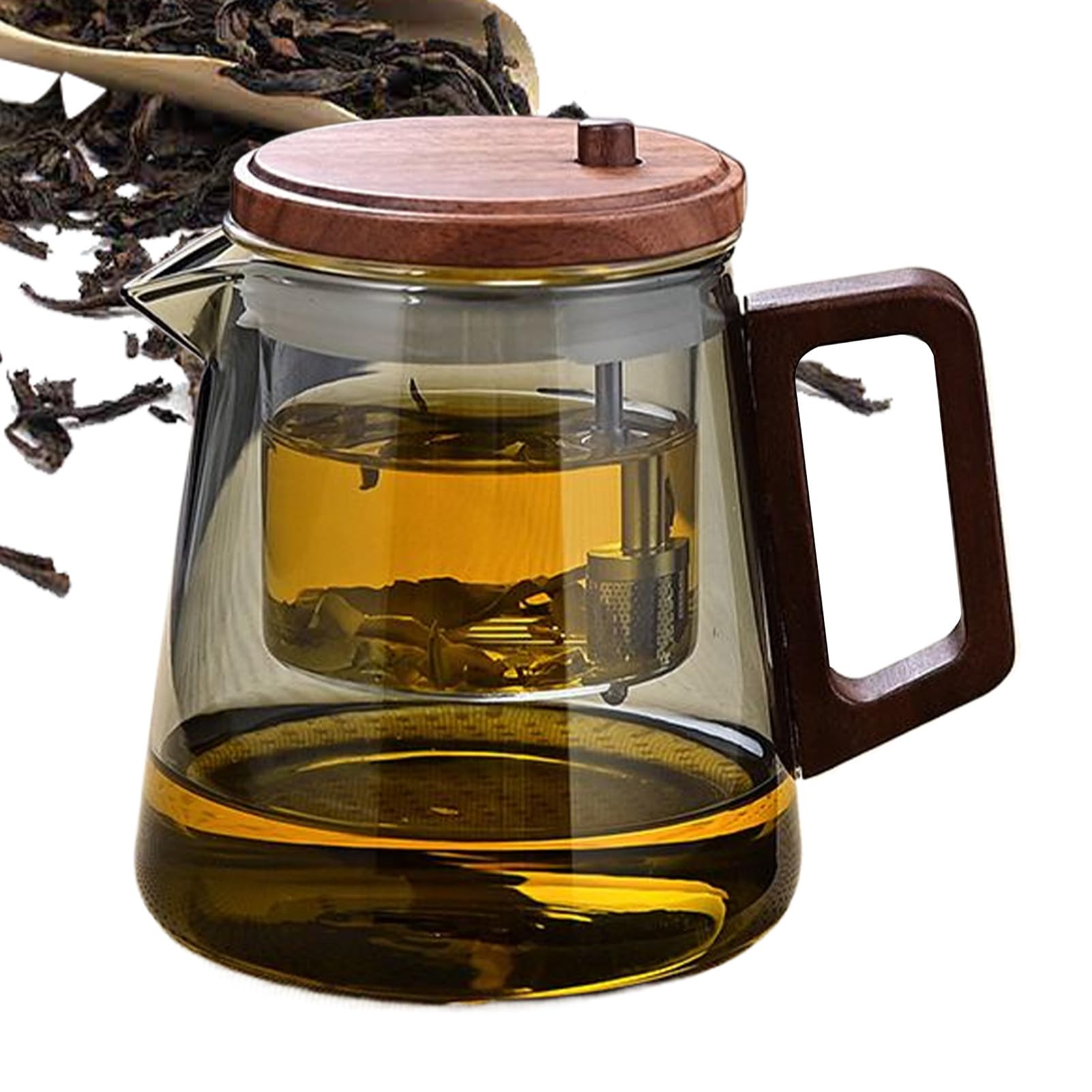Théière en verre haut de gamme avec poignée ergonomique en bois noble