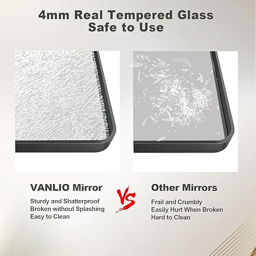 Miniatura 80 de Espejo de baño con marco negro de 20 x 30 pulgadas para pared, espejo de pared con marco de metal mate, espejo rectangular de esquina redondeada