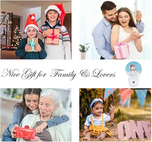 Miniatura 4 de EKOBLA Muñeco de nieve azul con sombrero rojo, luz nocturna de copos de nieve de invierno, luces nocturnas enchufables a la pared, luces LED de