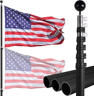 NELXINJO 20FT Extra Thick 14 Gauge Telescopic Flag Pole with 3x5 American Flag - 50 MPH Wind Resistant, Rust-Proof Black