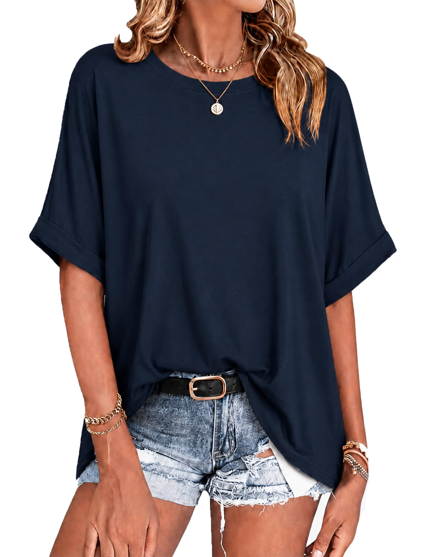 Wayleb T Shirt Damen Oversize Sommer Kurzarm Rundhals Einfarbig Oberteil | Sommer Basic Tshirt, Lockeres Lässig, Weich, Leicht, Business Outfits, Alltag, Urlaub, Freizeit