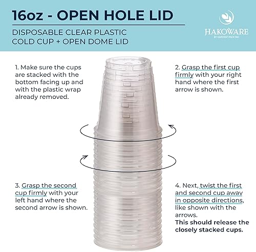 Miniatura 26 de Vasos desechables de plástico con tapas. Vasos transparentes de primera calidad, de 16 oz (onzas) PET para bebidas frías, café helado, zumos de té