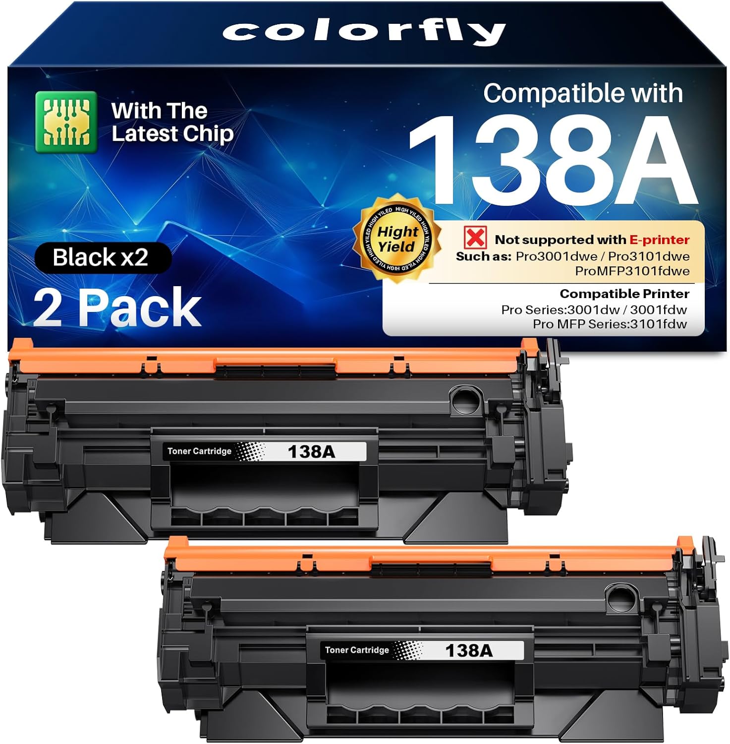 138A Toner Cartridge [with Chip] Replacement for HP 138a Black LaserJet Toner Cartridge W1380A 138A Black Toner Work with HP Pro 3001dw Pro 3001fdw MFP 3101fdw Printers