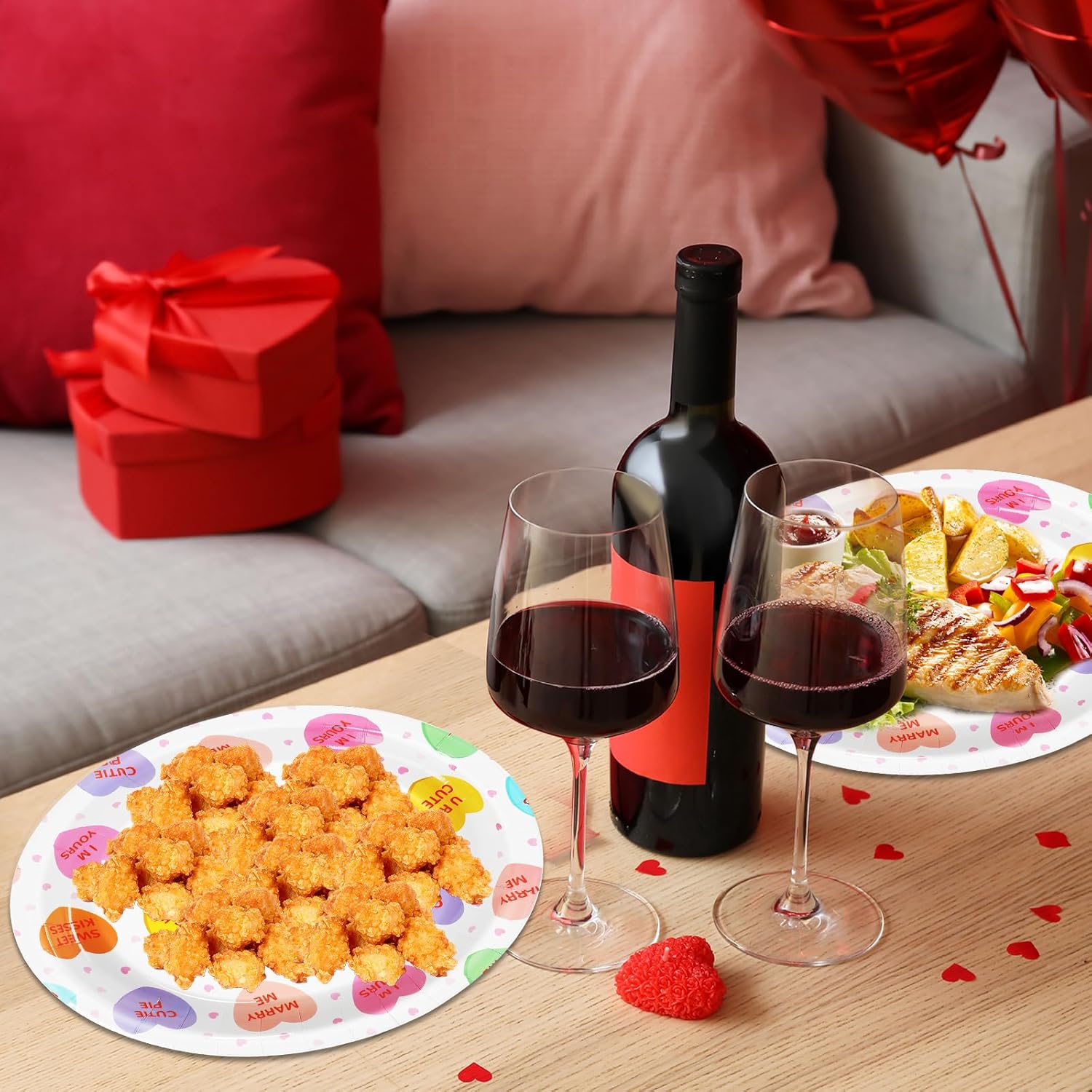 QOUBAI 50Pcs Valentine's Party Oval Plates 11 Inch Disposable Conversation Heart Paper Plate Valentine Tableware Dinnerware Set Heart Platter Dish Tray for Anniversary Wedding Party Decor Supplies