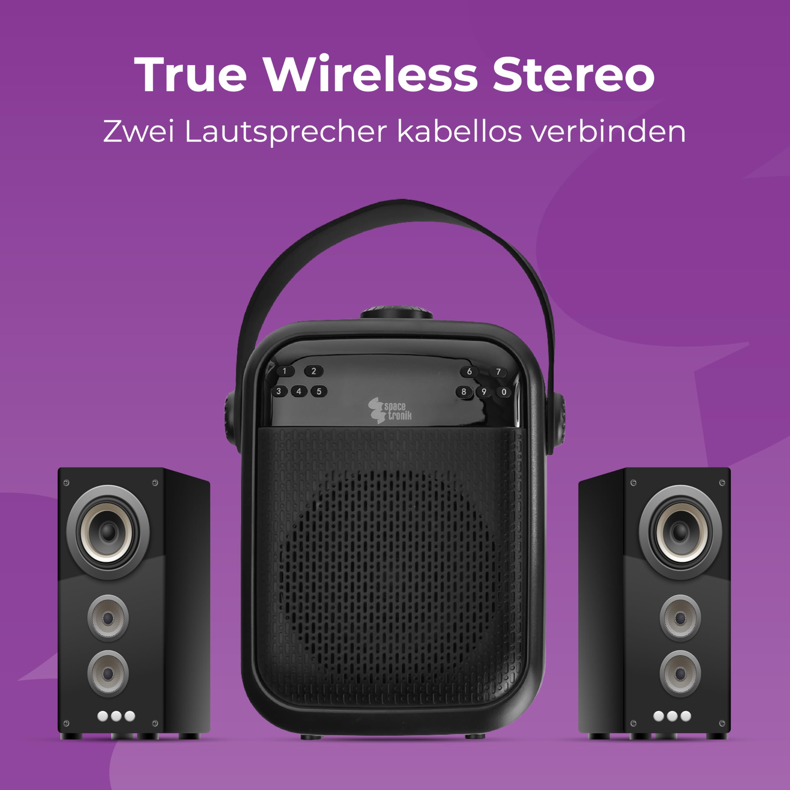 Spacetronik Sprachverstärker Tragbar mit Mikrofon 25W, Stimmverstärker mit Bluetooth 5.0 Lautsprecher, Aufnahmefunktion, TWS, FM-Radio, SD/USB/AUX, LCD-Display & 12h Akku