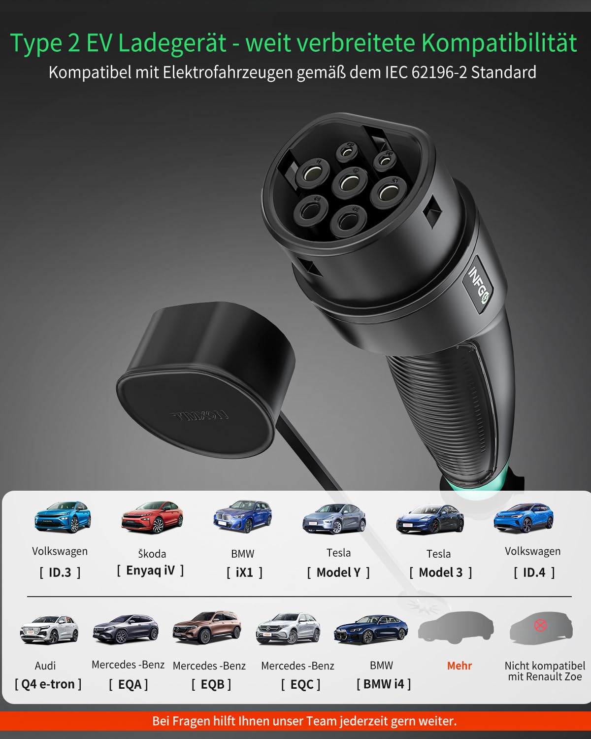 Mobile Wallbox 3,68kW [1-phasig, 8,1m, 6-16A], EV Charger mit Einstellbarer Ladeleistung, Timer-Funktion, Typ 2 Ladekabel Schuko für Model Y/3, ID.3, i4, EQB, e-tron und weitere PHEV/EV, Schwarz