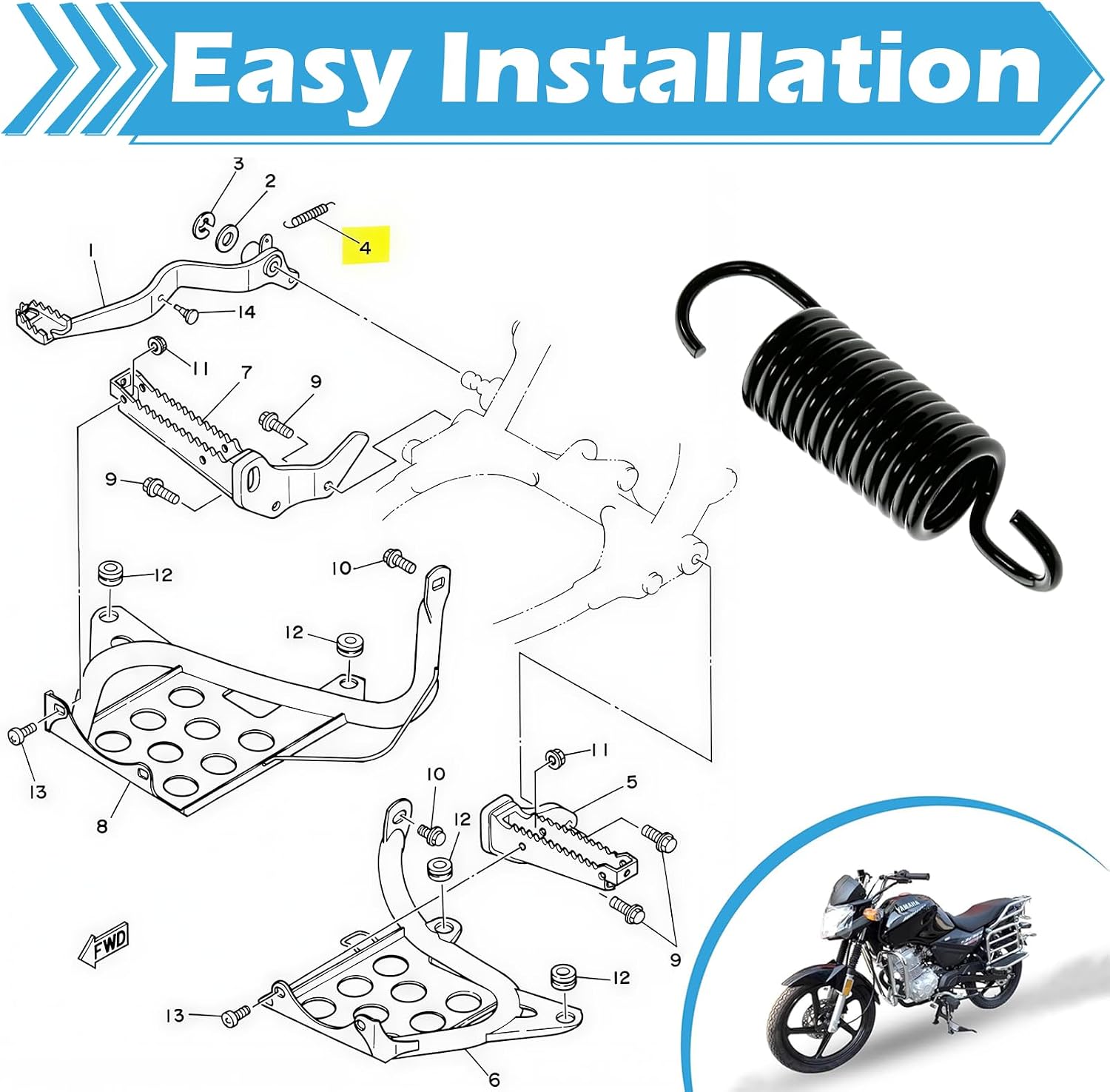 90506-20380-00 Rear Brake Pedal Tension Spring, Clutch Return Spring | Pedal Return Spring Compatible with Yamaha Banshee 350 Blaster 200 Raptor 350 660R 700 R Samurai 350 YFZ450 LE SE, 2-Pack