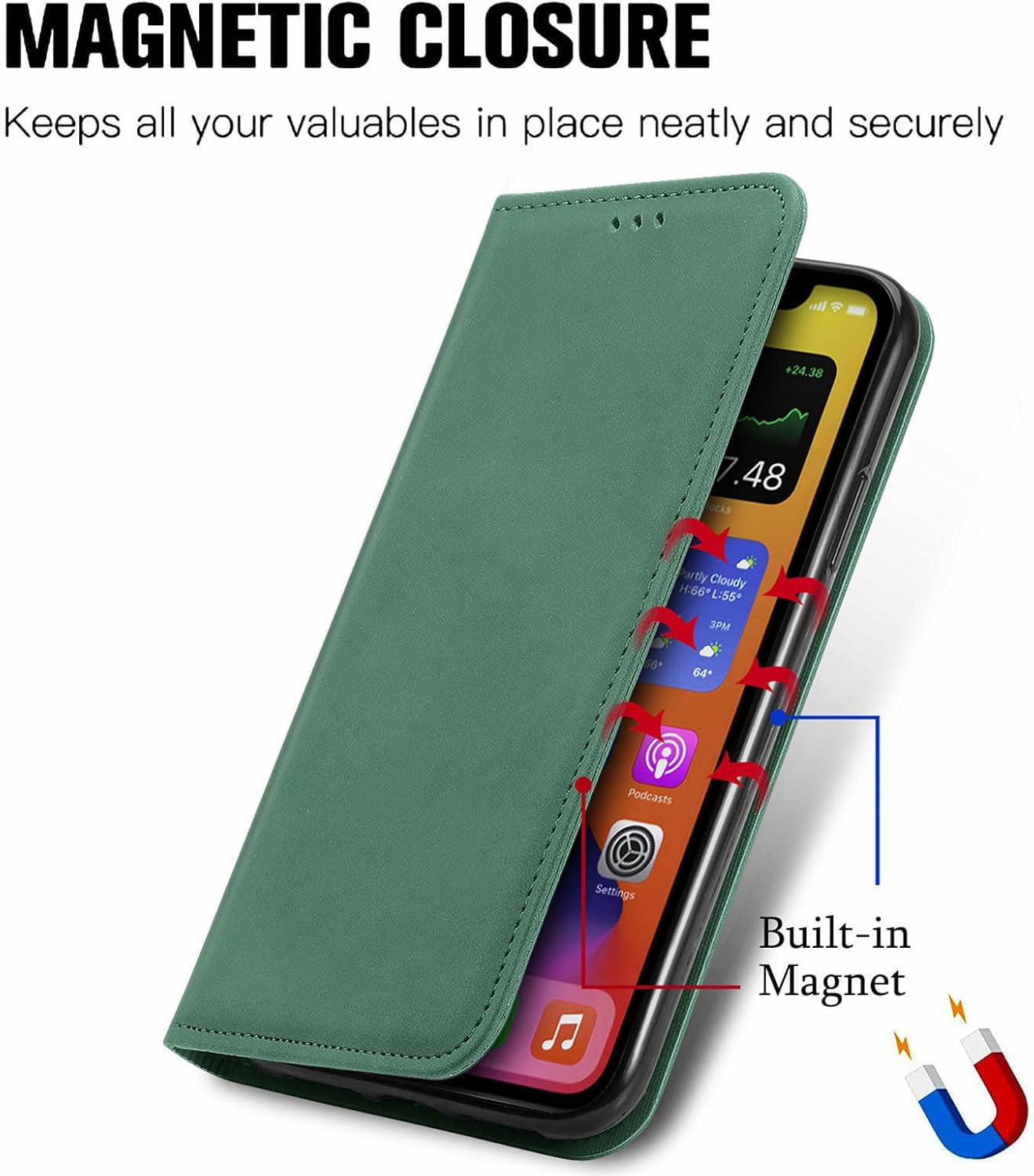 Wallet Case for Google Pixel 10ProXL/10 Pro/10, Business Style Flip Folio Leather Cover Matte Shock Protection All -Inclusive Mobile Phone Case(Green,10 Pro)
