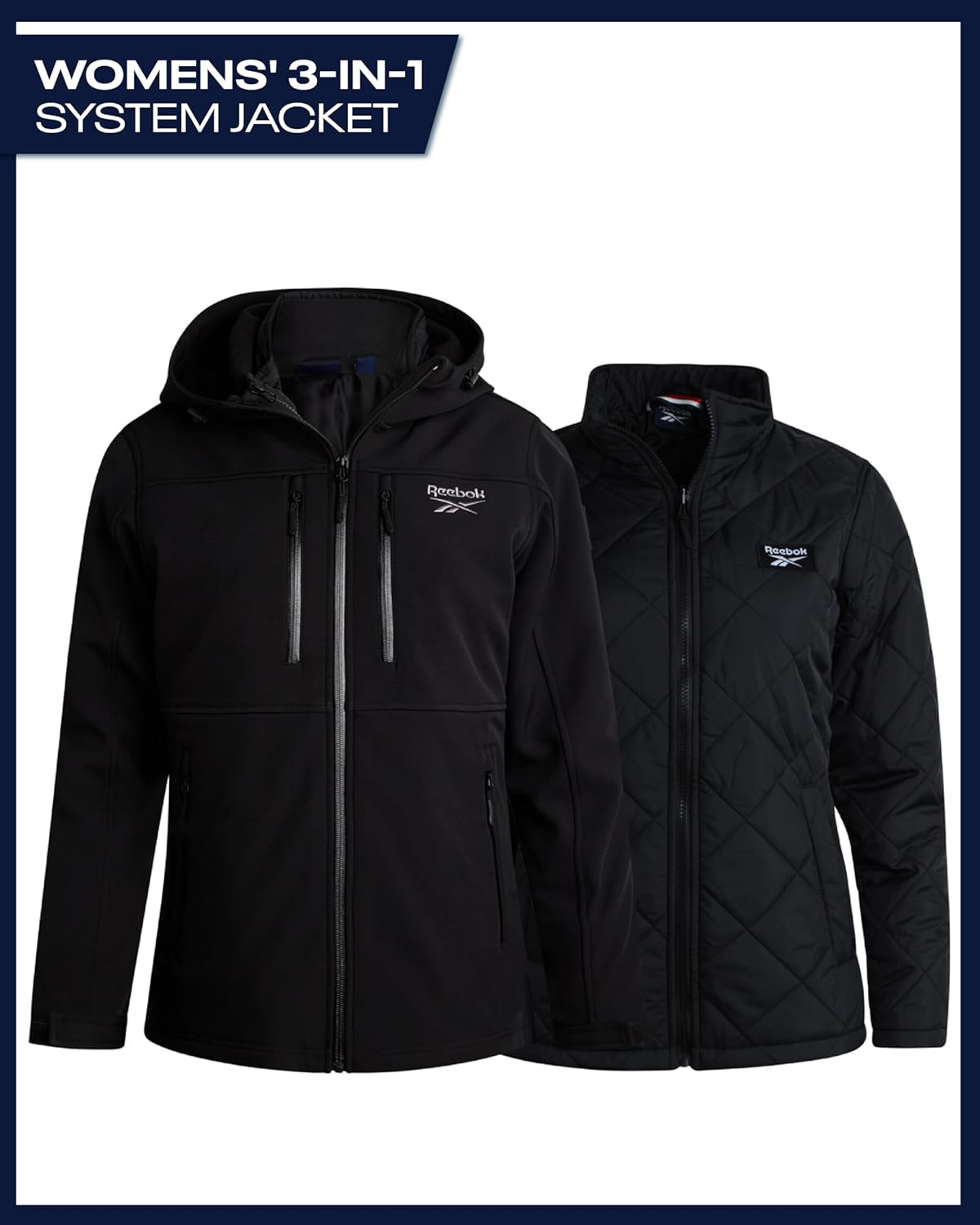 Reebok Womens Ski Jacket - Insulated 3 in 1 Inner Puffer Jacket - Wind and Water Resistant Outerwear Winter Coats for Women - Image 2