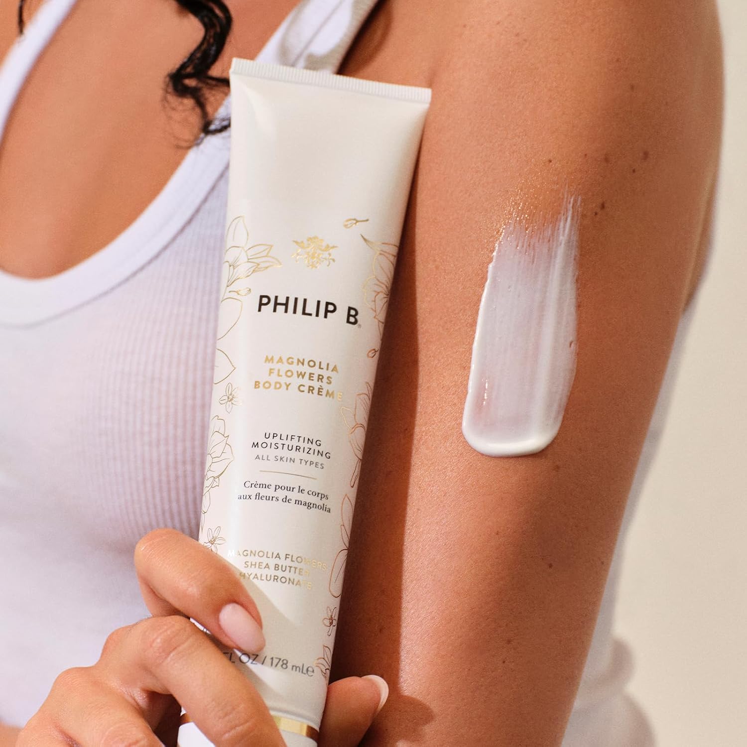 PHILIP B. Magnolia Flowers Body Creme, 6 Fl Oz - With Coconut Water, Pea Peptides and Hyaluronate, Uplifting + Moisturizing Daily Moisturizer