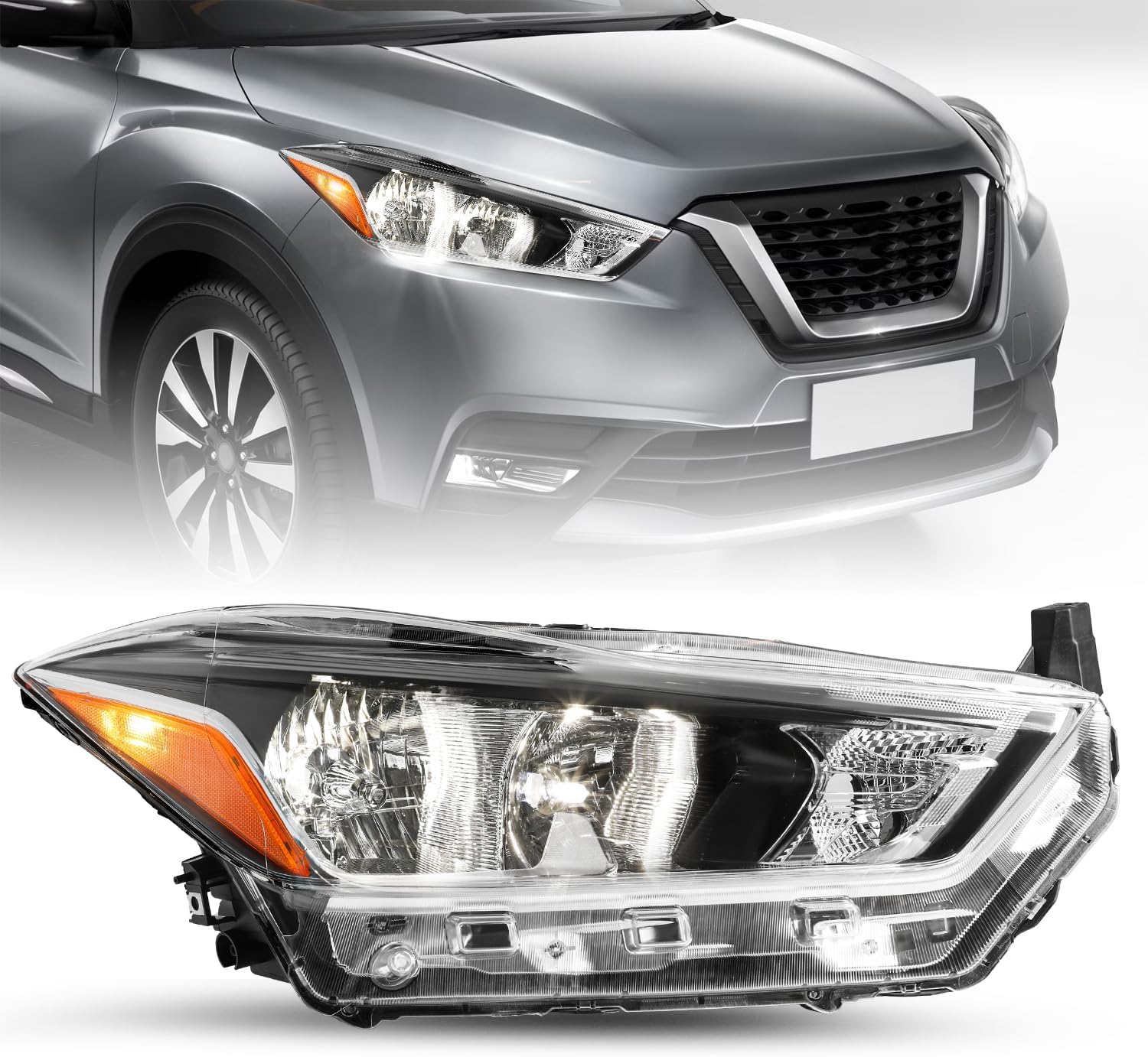 JSBOYAT Halogen Model Headlight Assembly Compatible with 2017 2018 2019 2020 Nissan Kicks S/SV Headlamp Right Passenger Side RH