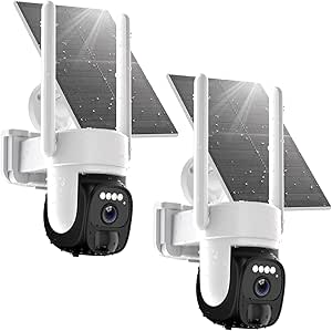 2pcs 2K Solar Security Camera Wireless Outdoor, 360° Pan Tilt WiFi Camera for Home Security, Battery Powered Security Camera, Color Night Vision, AI Motion Detection, 2 Way Talk, SD/Cloud, Works Alexa asin的图片