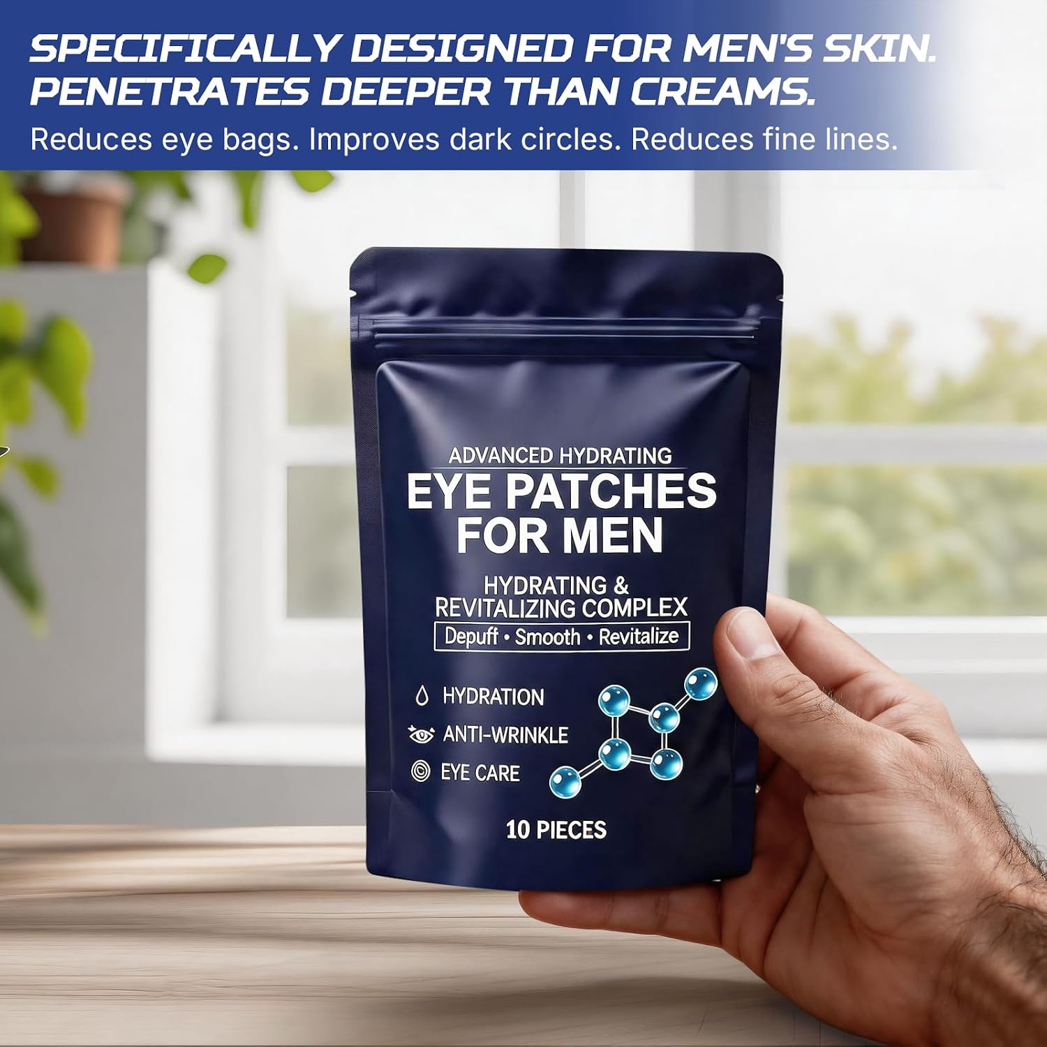 Men's Eye Patches – Reduce Dark Circles, Bags & Wrinkles(10PCS) | Moisturizing Eye Care Patches、Diminishes Eye Bags & Wrinkles、Deep Hydration Formula、Easy Single-Use Application