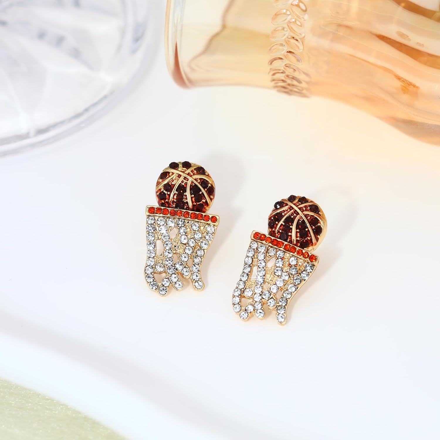 Rhinestone Earrings for Women,Football,Surfing,Tennis Ball,Pickleball,Golf,Basketball Sports Stud Earrings Trendy Dainty Gold Y2K earrings Jewelry for Mom Mama Lucky Charm Game Day Rugby - Image 4