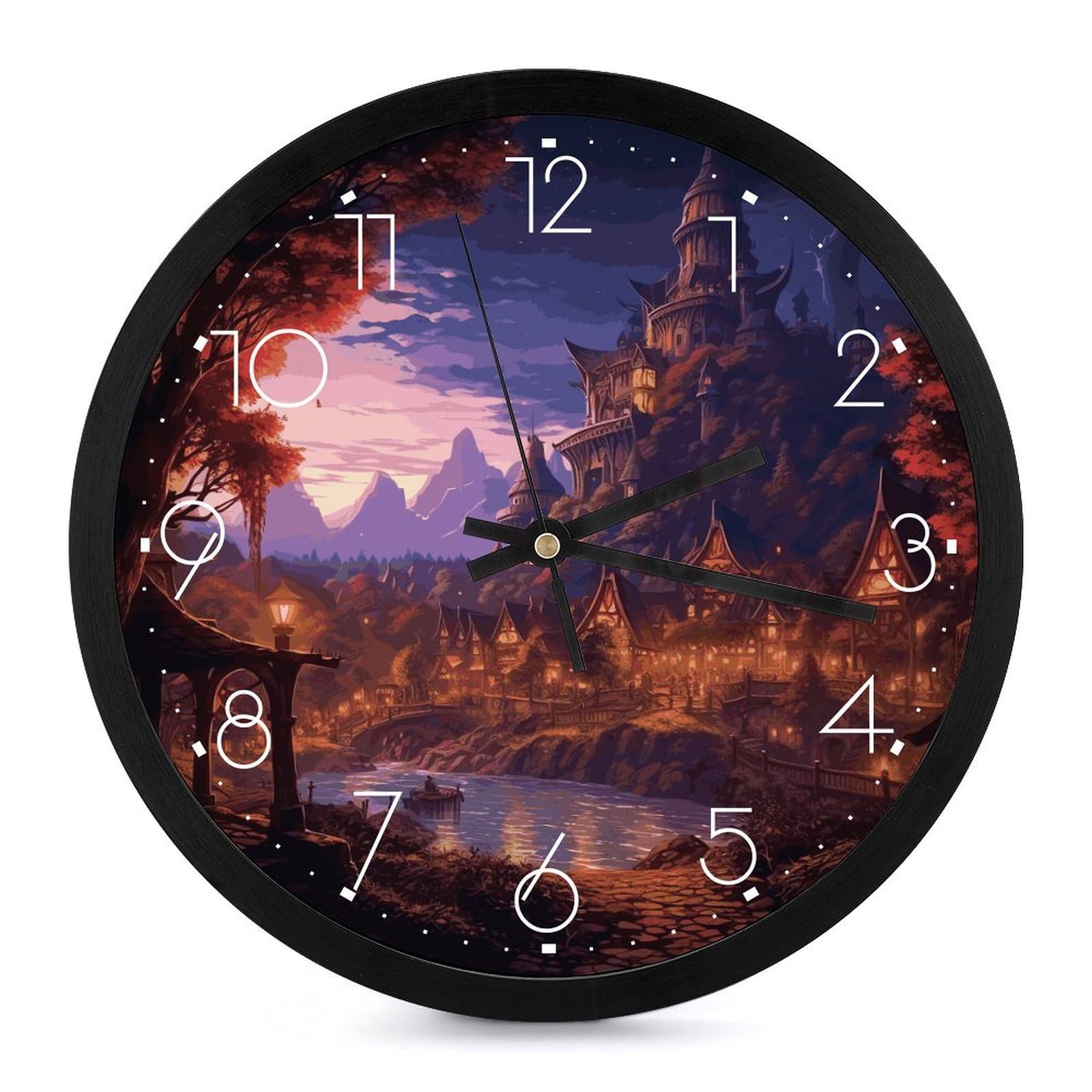 Horloge murale pour salon et cuisine moderne décorative Fantasy Town