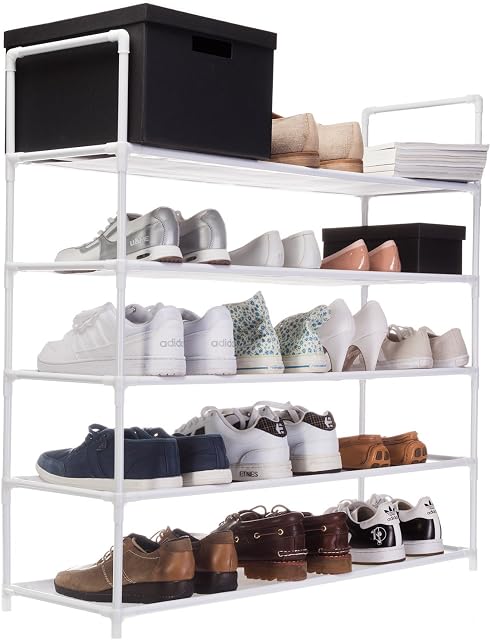 GOODS+GADGETS XXL shoe rack 91 x 88 x 30 cm shoe rack with 5 shelves for 25 pairs of shoes as shoe cupboard and shoe stand (White)
