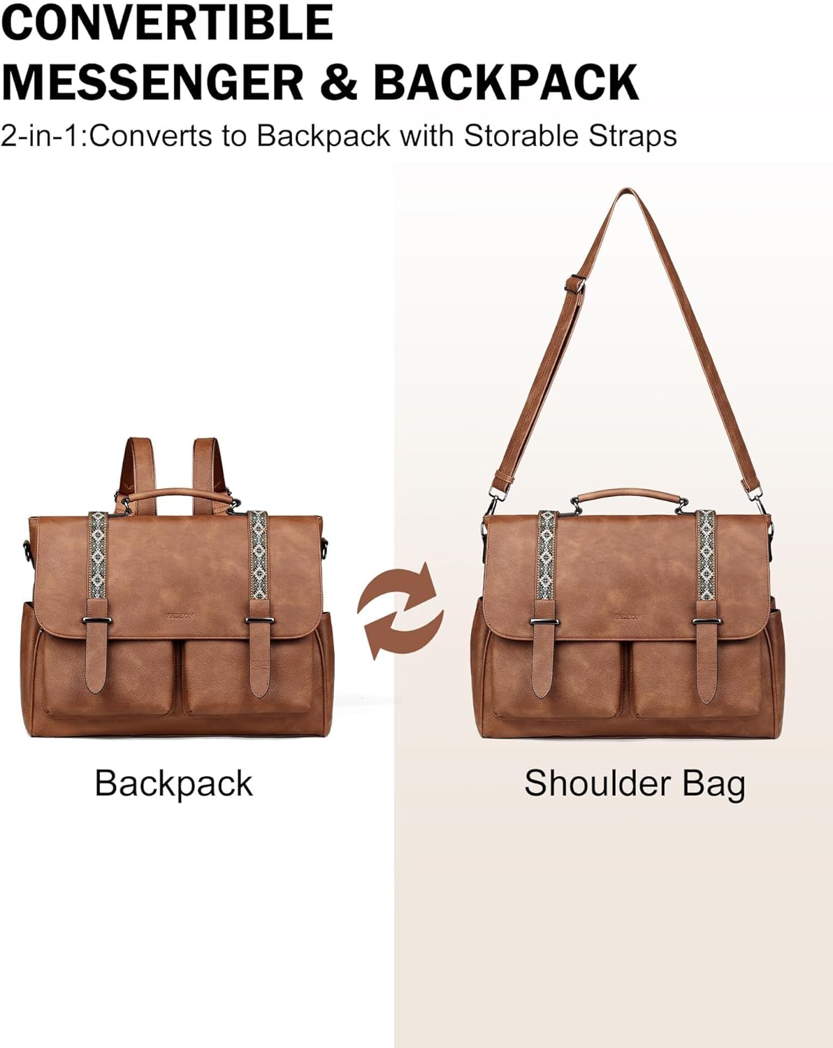 FADEON Messenger Bag for Women, Designer Leather Satchel Backpack Purses Large Laptop Briefcase Multi Pocket Shoulder Bags - Image 5