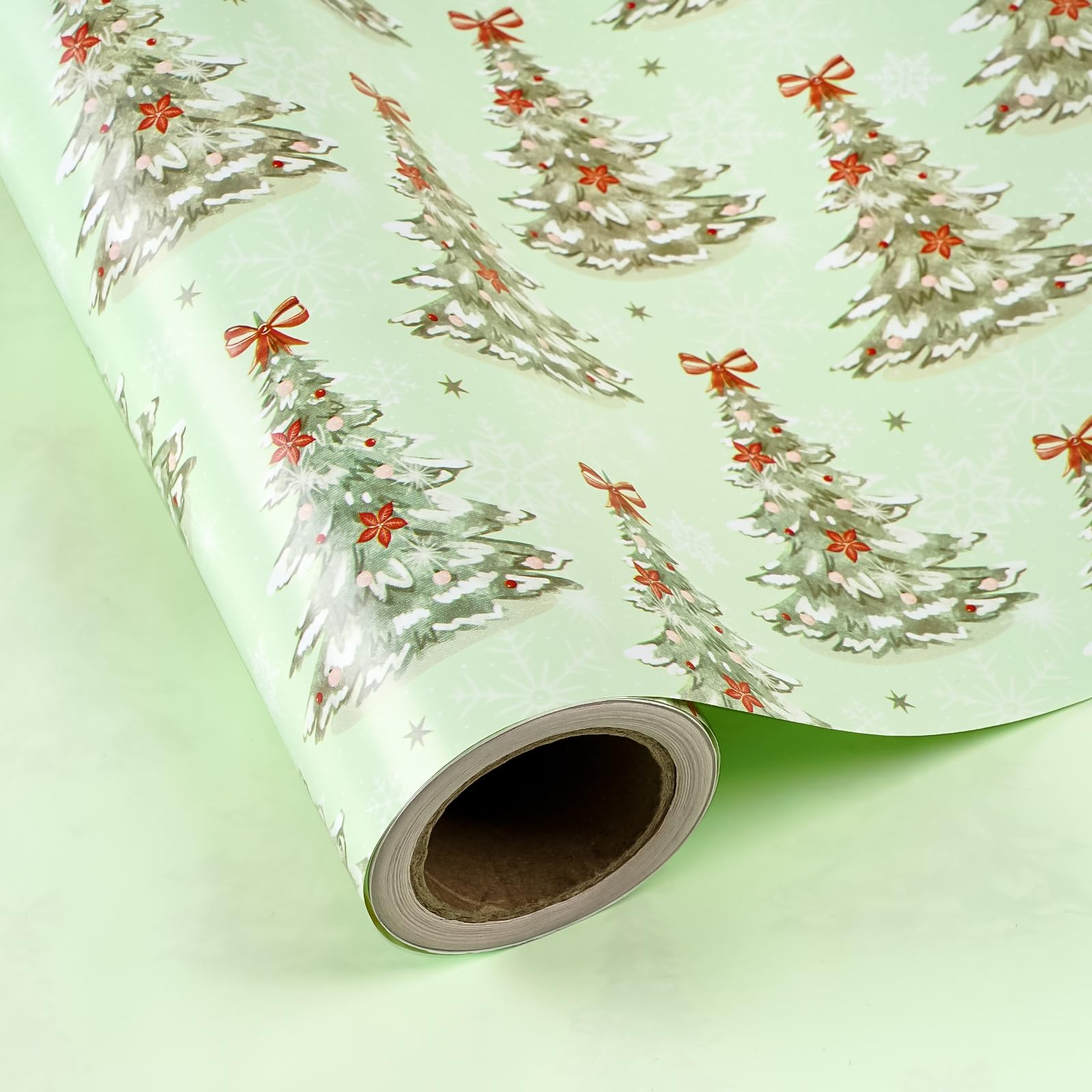 Carta Regalo Natalizia Reversibile RUSPEPA - Design Libreria Vintage E Fiocchi Di Neve, Rotolo 43,2 Cm X 10 M