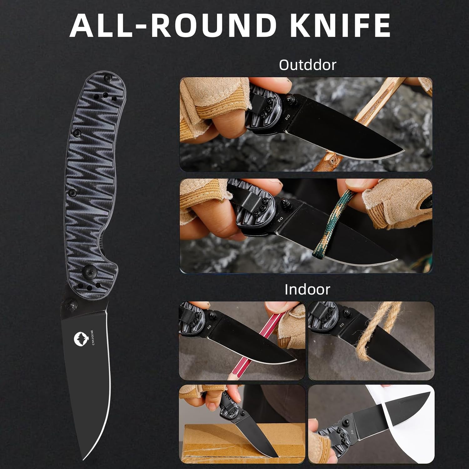 Folding Knife Everyday Carrying Pocket Knife D2 Steel Blade G10 Tactical Handle EDC Knife Water Ripple Style Handle