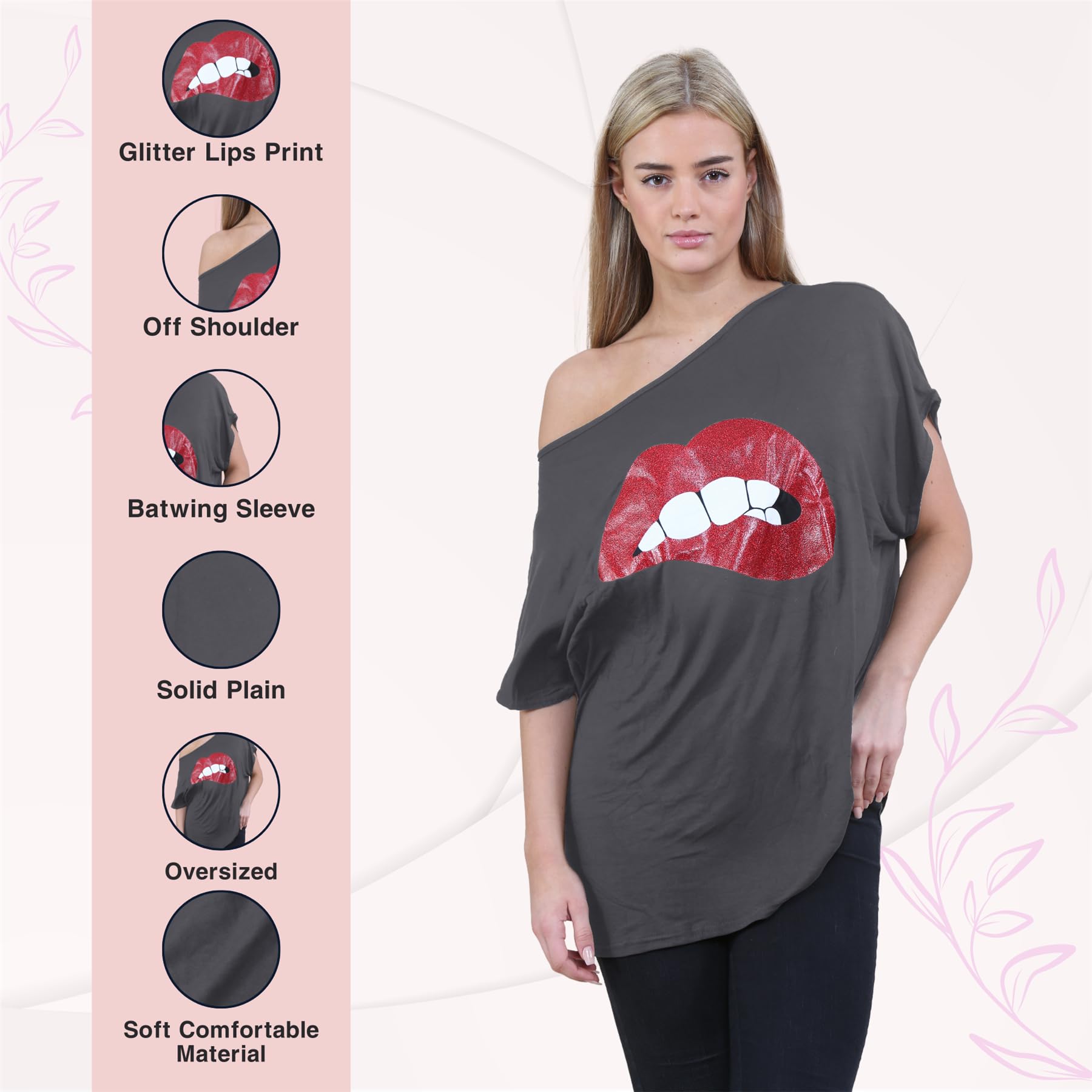 Janisramone Femmes Dames Nouveau Plaine De Le Épaule Batwing Manche Bardot Baggy Surdimensionné T-Shirt Tee Top