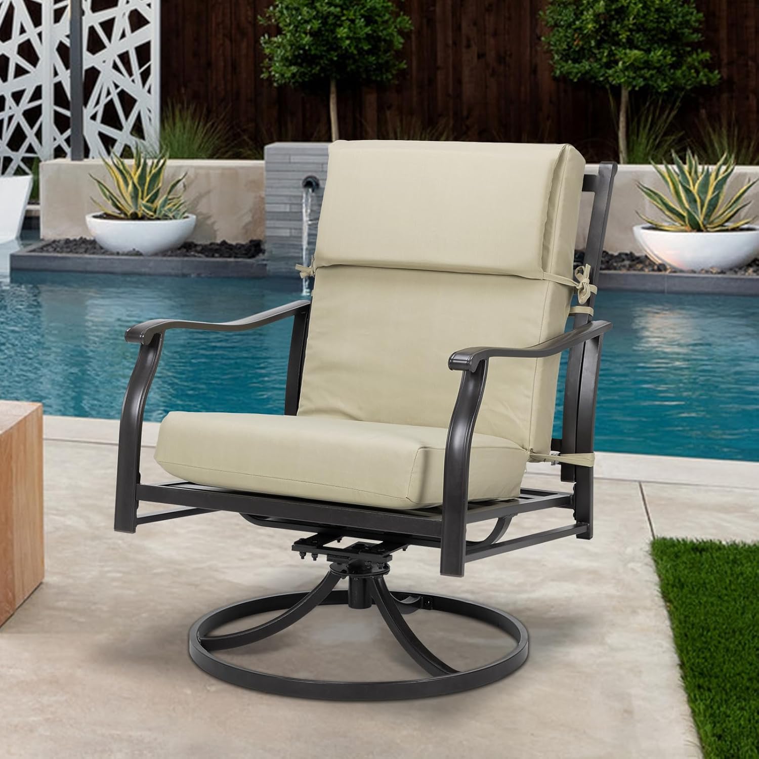 Aoodor 44" x 21" Patio High Back Chair Cushions, Fade-Resistant and Water-Resistant Olefin Fabric Slipcover, Sponge Foam Filling, Set of 4, Brown