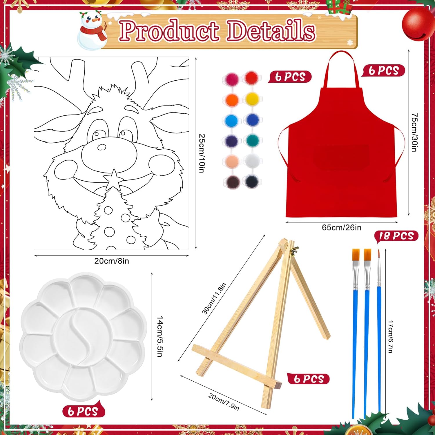 Motipuns 6 Set Christmas Deer Pre Drawn Canvas Painting Set Christmas Sip and Paint Kit Pre Canvas for Xmas Holiday Adults Family Sip and Paint Party Favor DIY Virtual Party Gifts