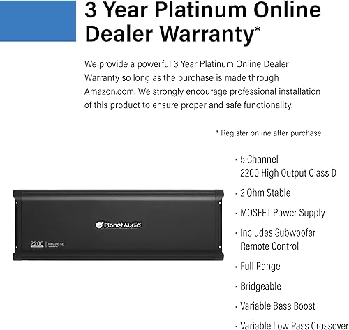 Miniatura 2 de Planet Audio MB2200.5D Amplificador de coche de 5 canales - 2200 de alta salida, 2-8 ohmios estables, entradas de nivel bajoalto, cruce de paso