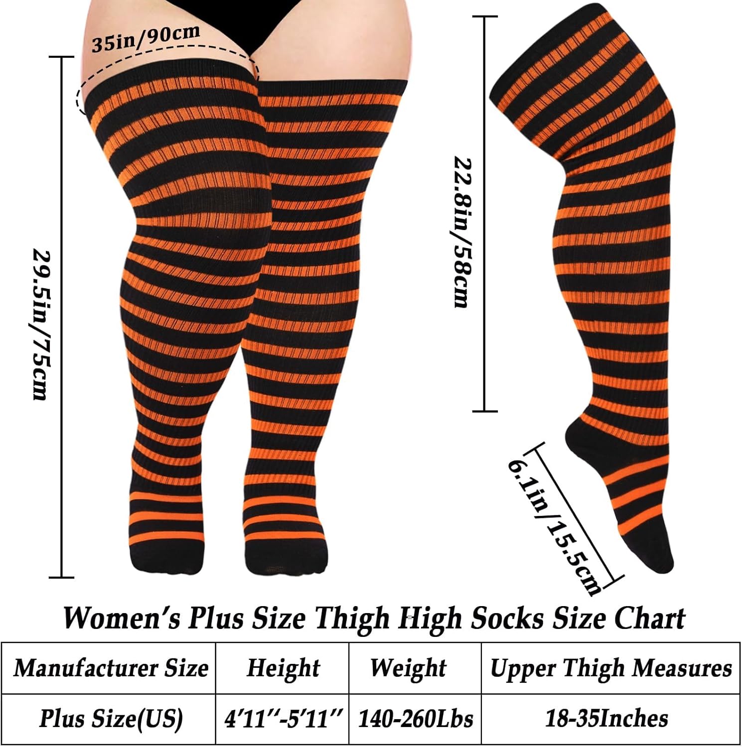 Moon Wood Plus Size Thigh High Socks for Women Knit Cotton Extra Long Striped Over the Knee High Socks Leg Warmers - Image 2