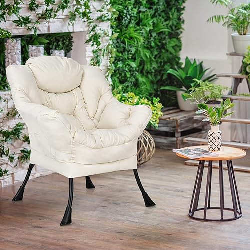 Miniatura 32 de Giantex Silla perezosa moderna, silla de salón contemporánea de tela de poliéster con marco de acero, silla individual tapizada con reposabrazos y