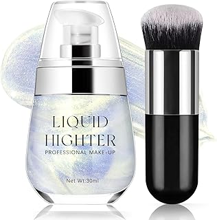 NewBang Shimmer Body Oil Glow Luminizer Liquid Face Highlighter Brighten Waterproof Longlasting Moisturizing Glitter Shimmering Illuminator Glow Non-Sticky Body Bronzer Spray Body Makeup with Brush