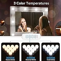 Vista 4 de Luces LED de tocador para espejo, luces de tocador adhesivas con 10 bombillas regulables, 3000K 4000K 6500K y 10 niveles de brillo ajustable, cable