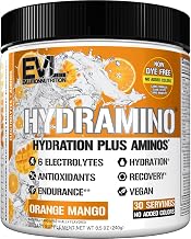 Evlution Nutrition HYDRAMINO Complete Hydration Multiplier, 6 Electrolytes, Vitamin C & B, Fluid Boosting Aminos, Coconut Water, Endurance, Recovery, Antioxidants, 30 Serve, Orange Mango (Dye Free)