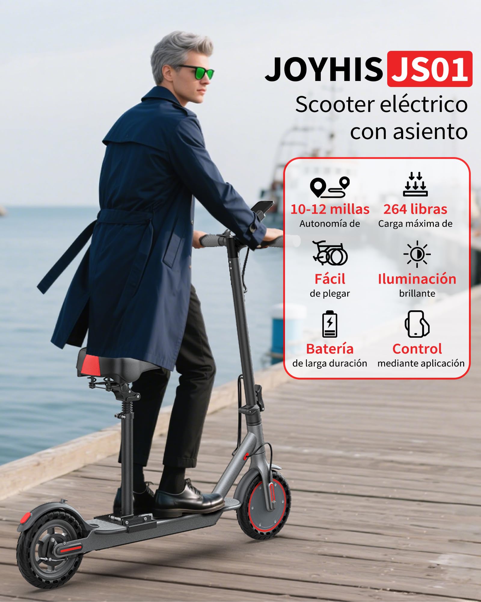 Patinete Eléctrico Adultos, Scooter Electrico Plegable，Ruedas 8,5” Patin Electric, Doble Frenos de Disco