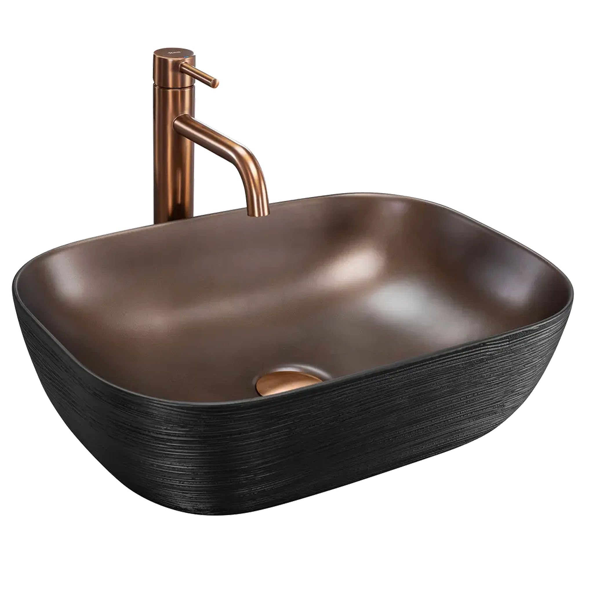 Rea Belinda Copper Brush/Black Countertop Washbasin Bathroom Sink 46.5 x 33 x 13.5 cm Ceramic Copper / Black
