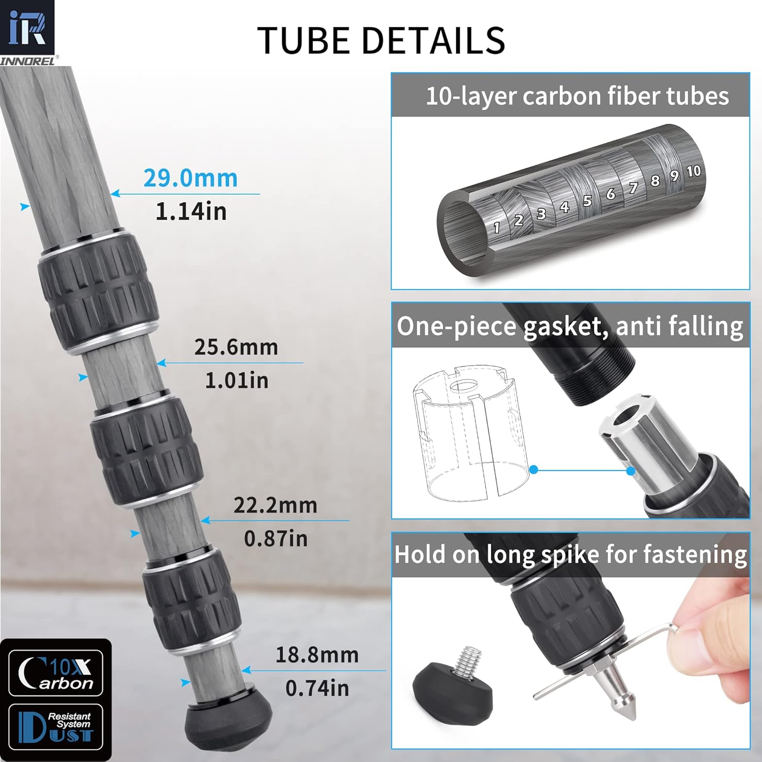Carbon Fiber Tripod-INNOREL KT284C Super Professional Portable Travel Tripod for DSLR Camera Heavy Duty Compact Stand Support 1.1in/29mm Tube Max Load 44lbs/20kg with Short Center Column Only Tripod