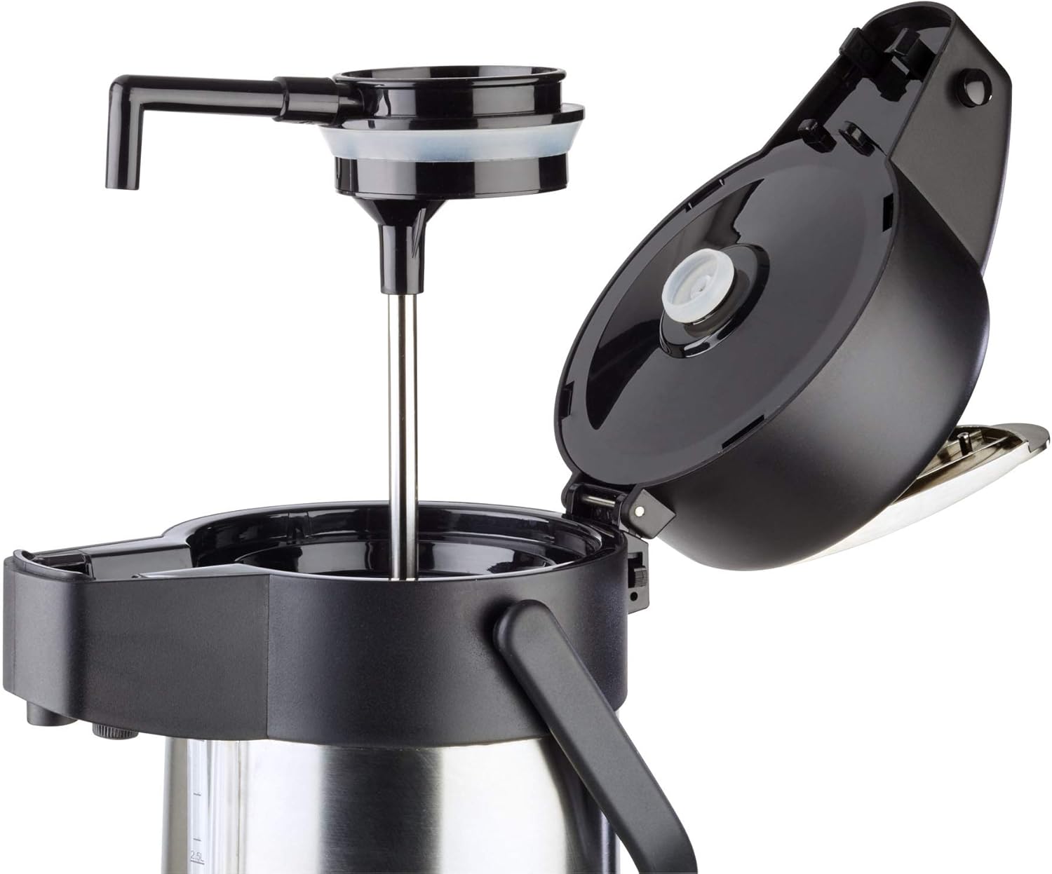 APS Pump-Insulated jug Premium - Double-Walled jug Made of matt Stainless Steel with Carrying Handle and Level Indicator - for hot and Cold Drinks - Pump Mechanism is Easy to Clean