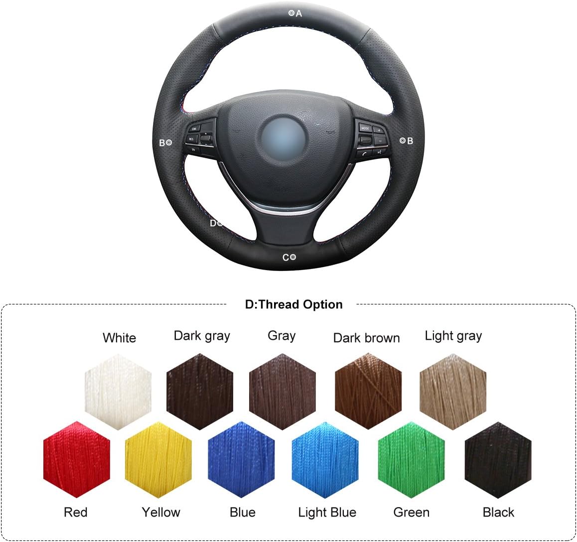 MEWANT Handstitched Black Genuine Leather Steering Wheel Covers Wrap for BMW 5 Series F07 F10 F11 F18 2011-2016/6 Series F06 F12 F13 2012-2018/7 Series F01 F02 F03 F04 2012-2015 / M5 F10 2013