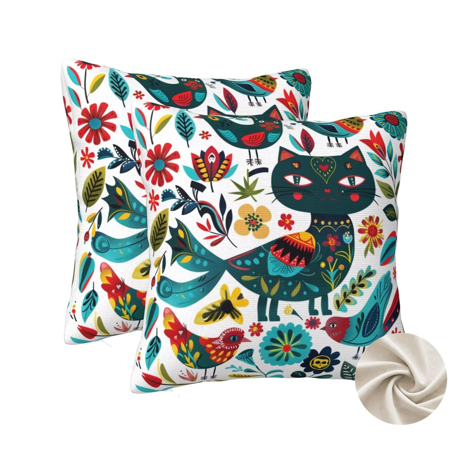 Housse de coussin dessin animé 60x60 cm lot de 2 chat déco