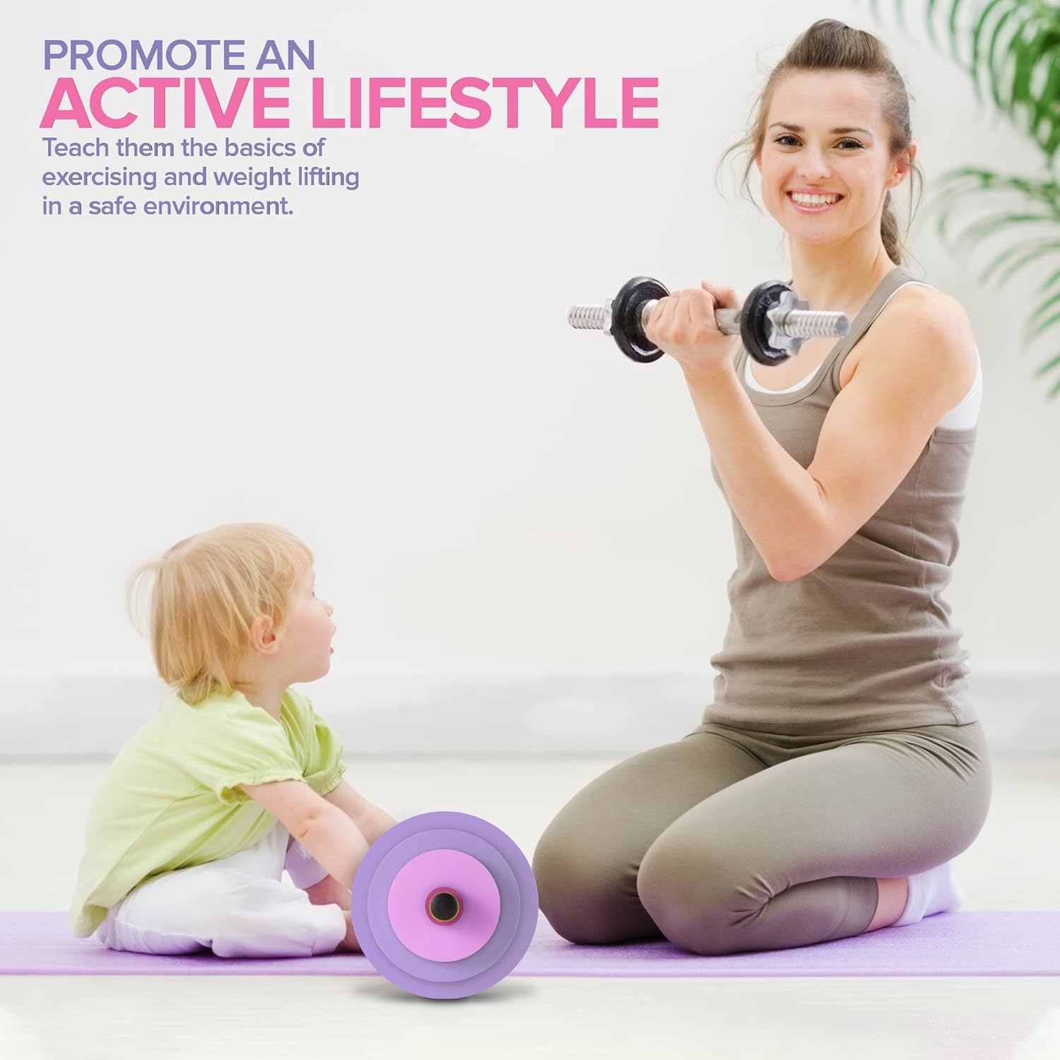 Modern Innovations Kids Barbell Weight Set, Toy Workout Equipment, Kid Weights for Exercise, Toddler Fun & Fitness (Pink & Purple)