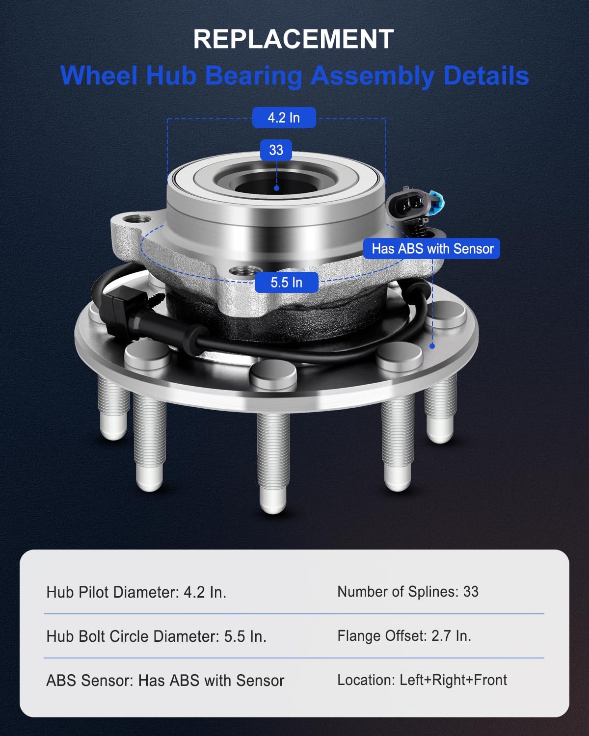 ECCPP 515058 Front Wheel Bearing and Hub Assembly fit for Chevrolet Silverado 1500 HD 2500 HD Tahoe GMC Sierra 1500 HD 2500 HD Yukon XL 2500 Hummer H2 x2
