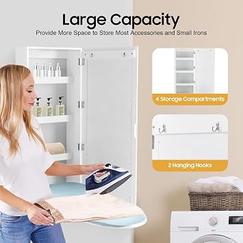 Wall Mount Ironing Board Cabinet, Built-in Swivel Ironing Board Foldable with Storage, Wall Hanging with Mirror, White for Edrooms, Checkrooms, Small Houses, Sewing Rooms, Bedrooms