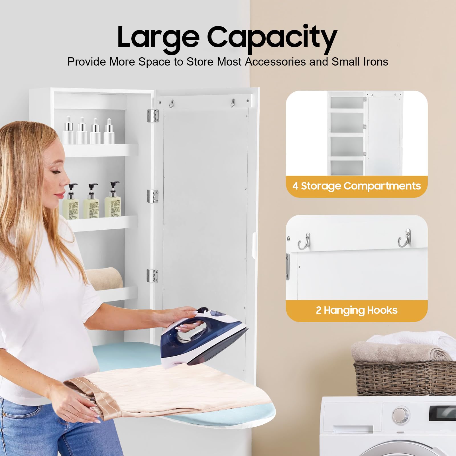TFCFL Wall Mount Ironing Board Cabinet with Swivel Ironing Board, Folding Storage + Mirror for Home Apartment