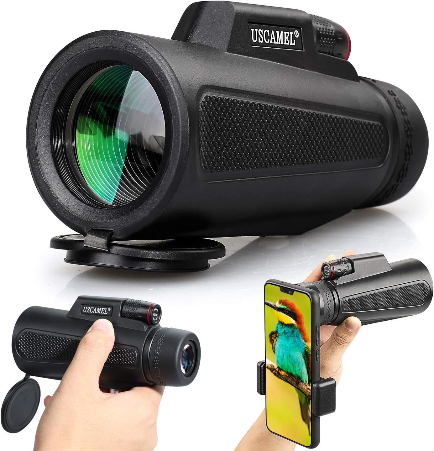 USCAMEL 10x42 Compact Monocular, High Power Low Night Vision Waterproof Telescope with Smartphone Photography Adapter for Bird Watching, Hiking, Camping, Sightseeing, Travelling, Concert
