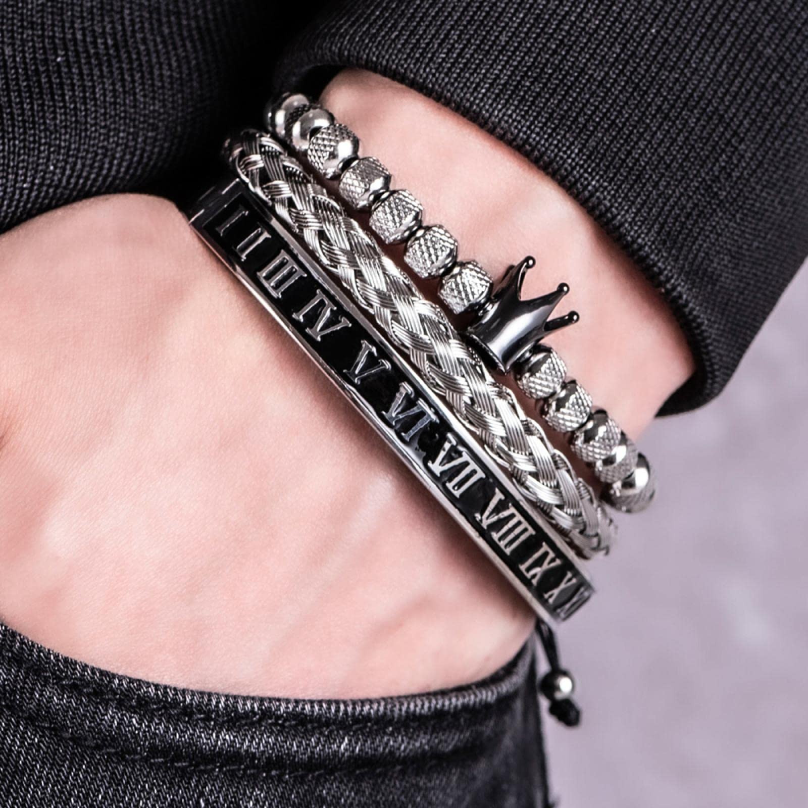 Pulsera Hombre Brazalete Mujer Pulseras Regalo Pulsera Romana De Esmalte De Lujo Royal Crown Charm Hombres Geometría Pulseras Ajustables Abiertas Pareja