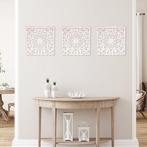 Miniatura 8 de Arte de decoración de pared panel de pared de madera tallada decoración decorativa tallada floral panel de pared de MDF blanco envejecido para sala